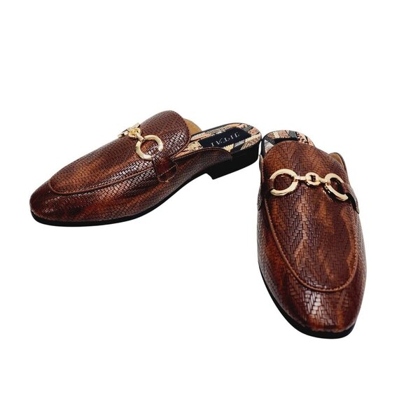 Jitai Womens Brown Slip-On Loafers With Gold Buckle Accent Size 8 Faux Leather - Picture 5 of 13